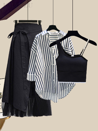 【単品購入可】組み合わせ自由 プルオーバー タンクトップ+体型をカバー シャツ+シンプル スカート セット