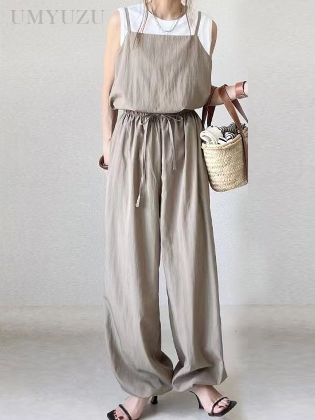 【二点セット 】質感あふれる シンプル ファッション キャミソール + 無地 カジュアルパンツ パンツセット