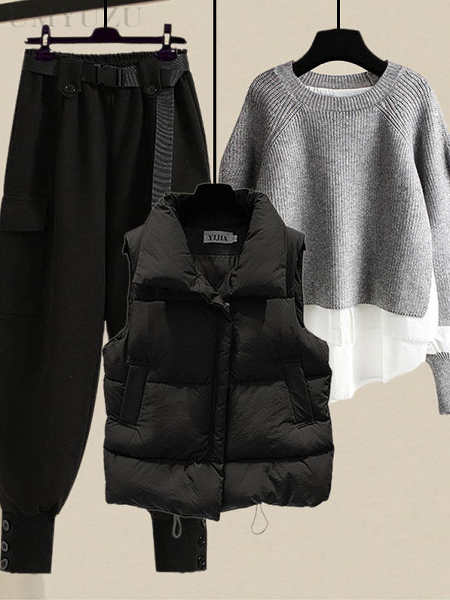 ブラック/ベスト+グレー/セーター+ブラック/パンツ