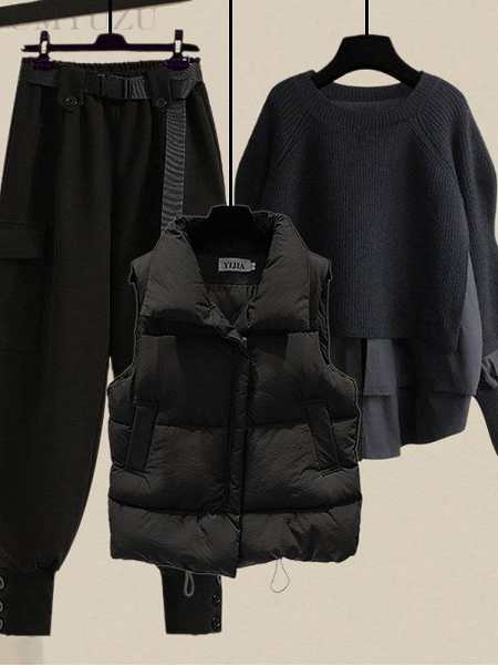 ブラック/ベスト+ブラック/セーター+ブラック/パンツ
