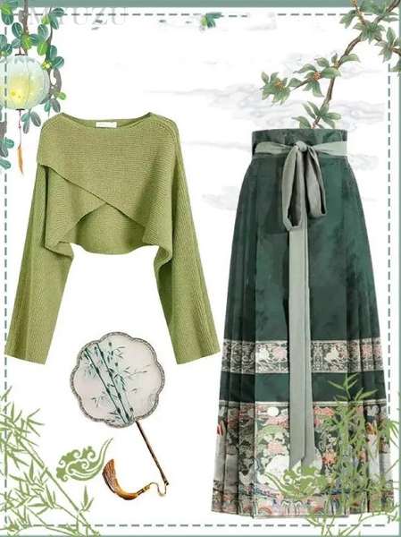 グリーン/セーター＋グリーン/スカート