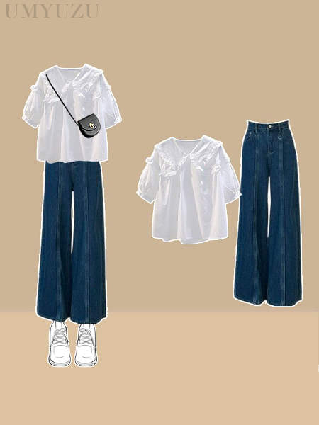 ホワイト/シャツ+ブルー/パンツ
