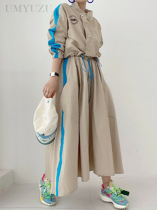 【単品注文】 配色 ショート丈 大きめのサイズ感 アンプルライン アウター+スカートセット