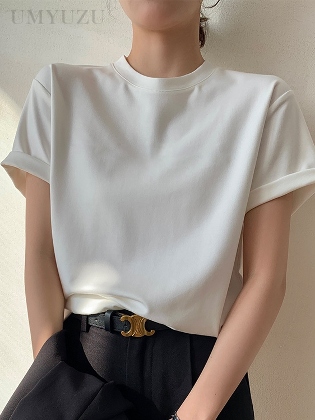 「大きめのサイズ感」ファッション カジュアル プルオーバー ラウンドネック 半袖 夏 レディース Tシャツ