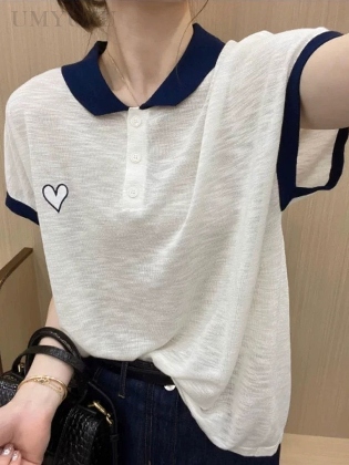 超かわいい ファッション 接触冷感 プリント プルオーバー POLOネック 配色 夏 Tシャツ