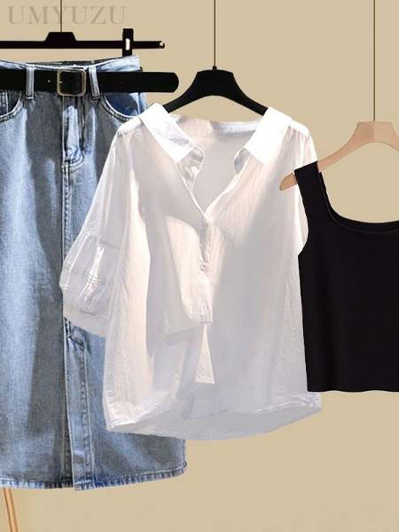 ブラック/タンクトップ+ホワイト/シャツ+ブルー/スカート