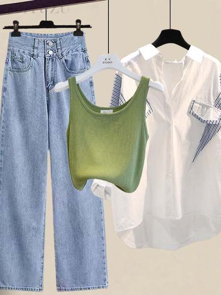 ホワイト/シャツ＋グリーン/タンクトップ＋ブルー/パンツ