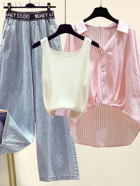 ホワイトキャミソール＋ピンクシャツ＋＋パンツ/3点セット